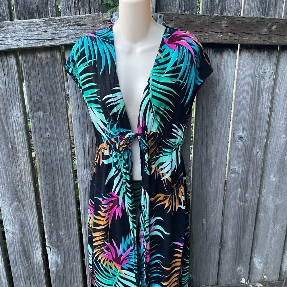 Kona Sol Tropical Print Dress - Black, Green, Pink, Orange